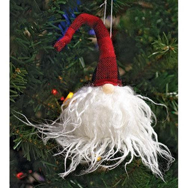 Angora Gnome Ornament w Red Plaid Hat - The Fox Decor